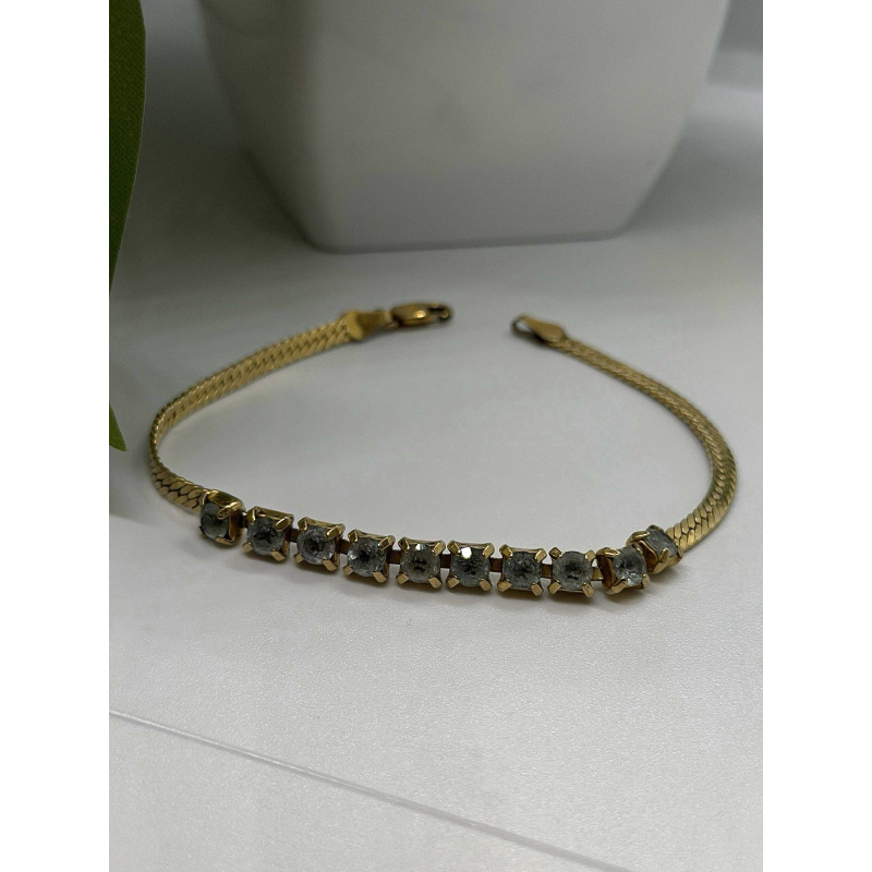 925 Sterling Silver 14K Yellow Gold Plated Aquamarine Bracelet 7