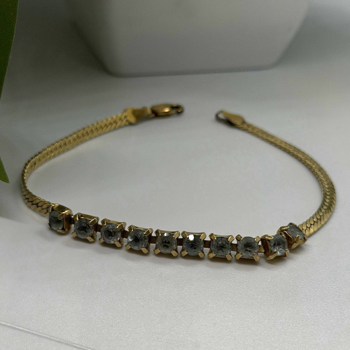 925 Sterling Silver 14K Yellow Gold Plated Aquamarine Bracelet 7