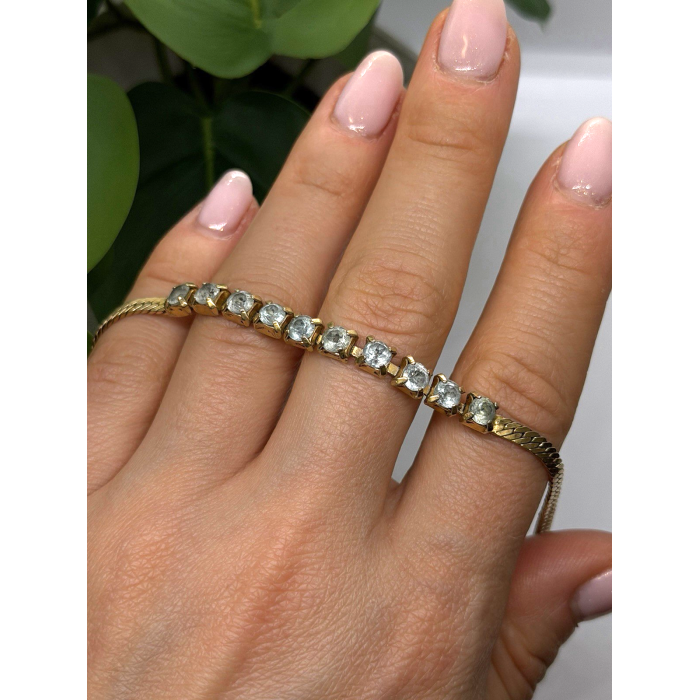 925 Sterling Silver 14K Yellow Gold Plated Aquamarine Bracelet 7