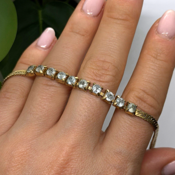 925 Sterling Silver 14K Yellow Gold Plated Aquamarine Bracelet 7