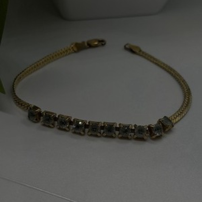 925 Sterling Silver 14K Yellow Gold Plated Aquamarine Bracelet 7