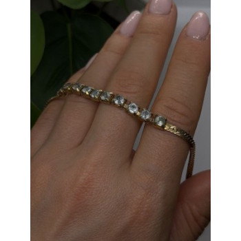 925 Sterling Silver 14K Yellow Gold Plated Aquamarine Bracelet 7