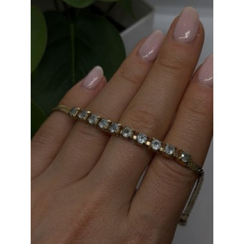 925 Sterling Silver 14K Yellow Gold Plated Aquamarine Bracelet 7