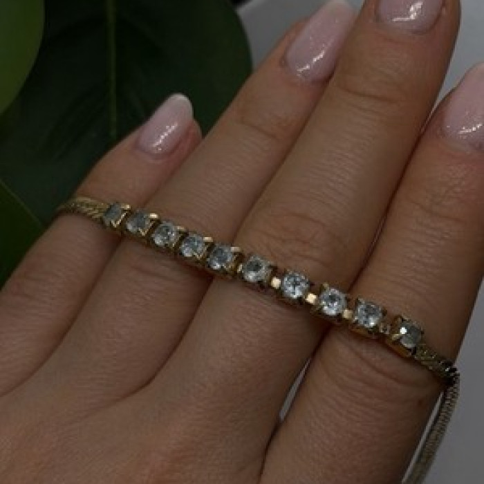 925 Sterling Silver 14K Yellow Gold Plated Aquamarine Bracelet 7