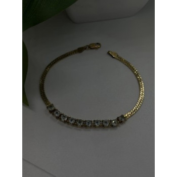 925 Sterling Silver 14K Yellow Gold Plated Aquamarine Bracelet 7