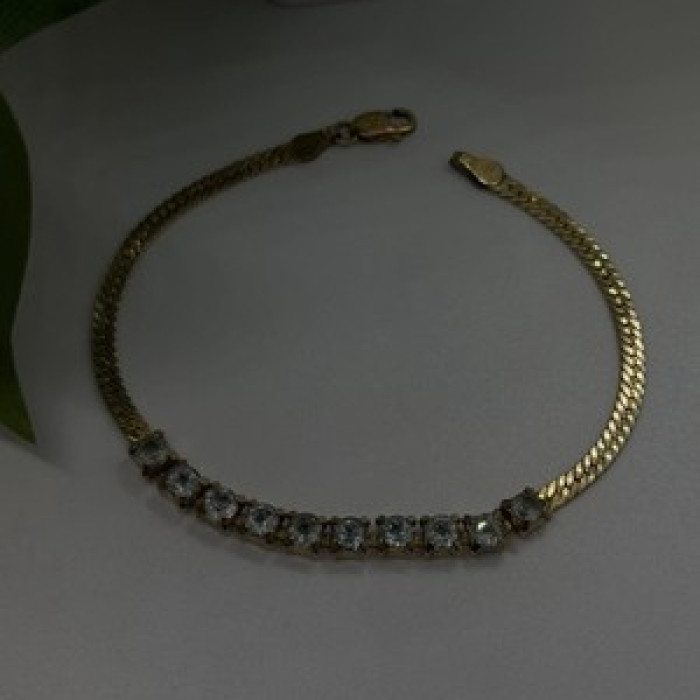 925 Sterling Silver 14K Yellow Gold Plated Aquamarine Bracelet 7