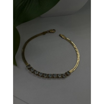 925 Sterling Silver 14K Yellow Gold Plated Aquamarine Bracelet 7