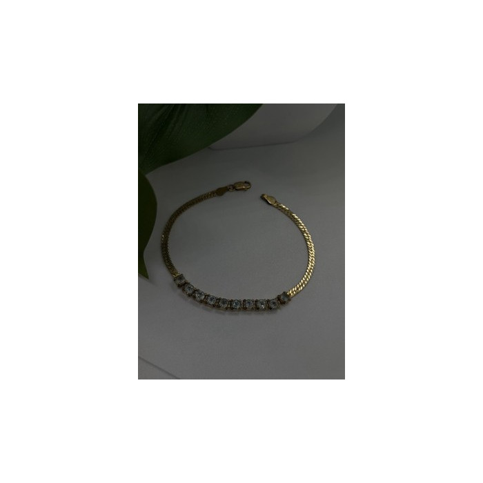 925 Sterling Silver 14K Yellow Gold Plated Aquamarine Bracelet 7