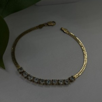 925 Sterling Silver 14K Yellow Gold Plated Aquamarine Bracelet 7