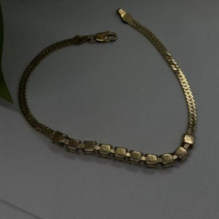 925 Sterling Silver 14K Yellow Gold Plated Aquamarine Bracelet 7