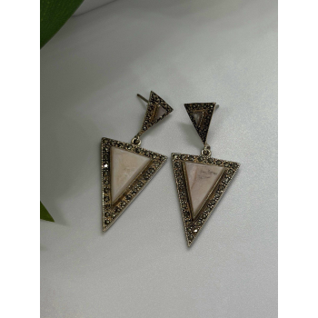 Vintage Elegant 925 Sterling Silver Pink Mother of Pearl & Marcasite Earrings