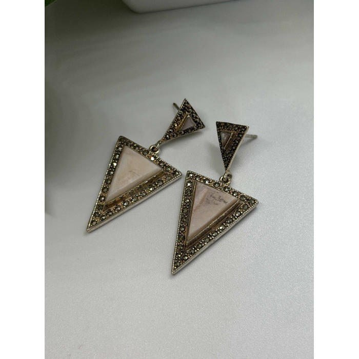 Vintage Elegant 925 Sterling Silver Pink Mother of Pearl & Marcasite Earrings