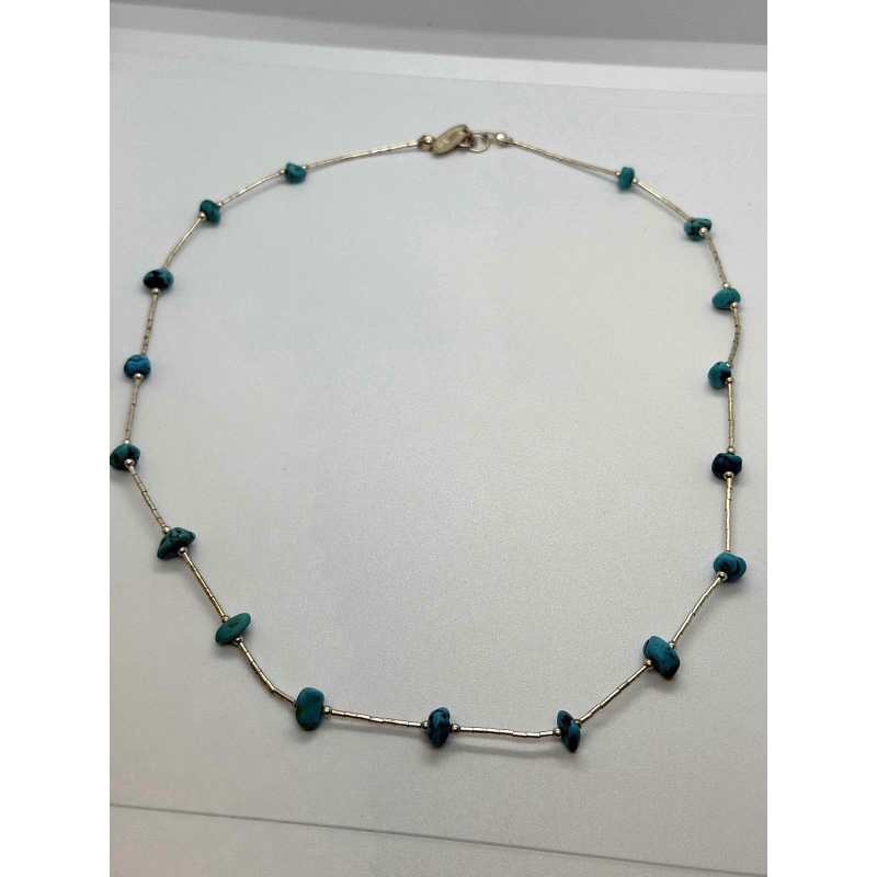 Beautiful Vintage 925 Sterling Silver Blue Turquoise Necklace