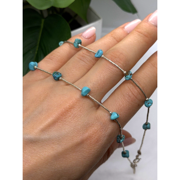 Beautiful Vintage 925 Sterling Silver Blue Turquoise Necklace