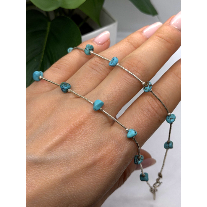 Beautiful Vintage 925 Sterling Silver Blue Turquoise Necklace