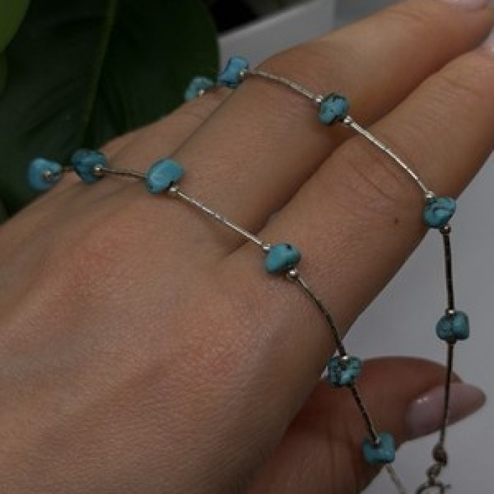 Beautiful Vintage 925 Sterling Silver Blue Turquoise Necklace