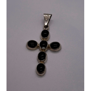 Vintage 925 Sterling Silver Black Onyx Cross