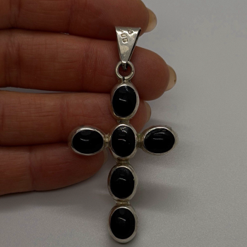 Vintage 925 Sterling Silver Black Onyx Cross
