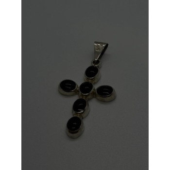 Vintage 925 Sterling Silver Black Onyx Cross
