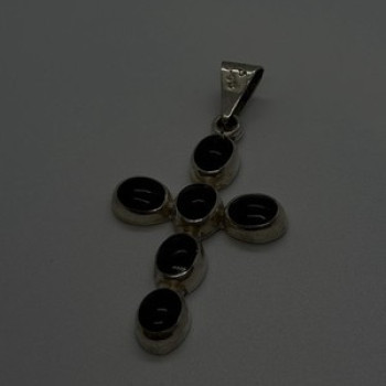 Vintage 925 Sterling Silver Black Onyx Cross