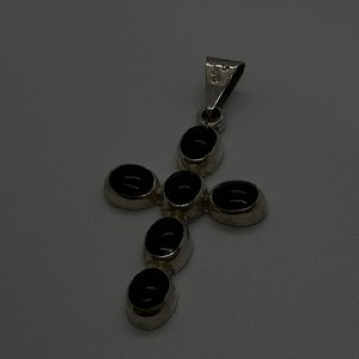 Vintage 925 Sterling Silver Black Onyx Cross