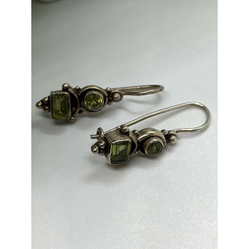 Vintage 925 Sterling Silver Green Peridot Earrings