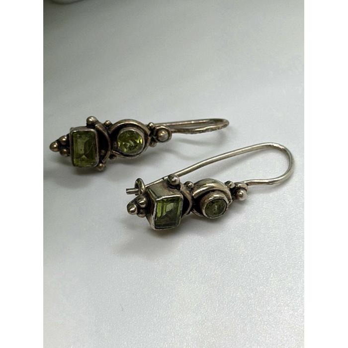 Vintage 925 Sterling Silver Green Peridot Earrings