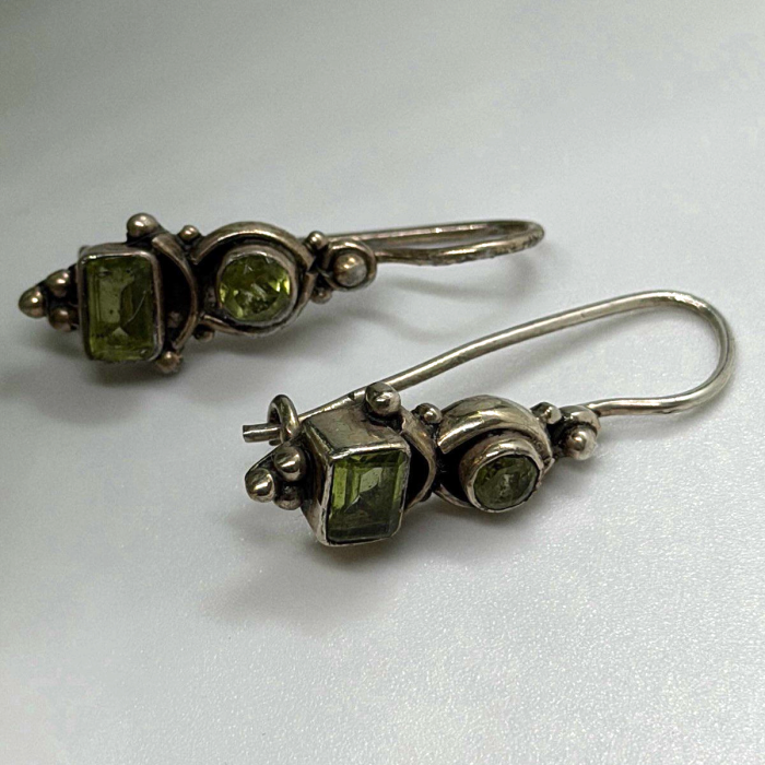 Vintage 925 Sterling Silver Green Peridot Earrings