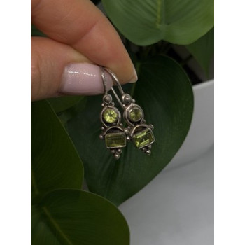 Vintage 925 Sterling Silver Green Peridot Earrings