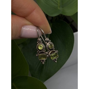 Vintage 925 Sterling Silver Green Peridot Earrings