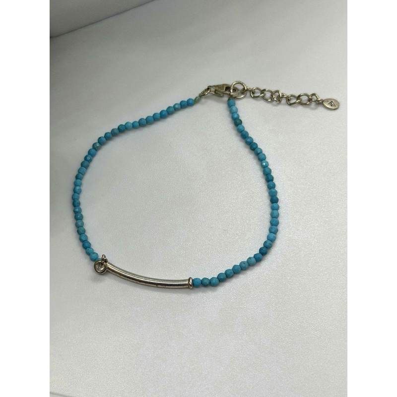 Adjustable 925 Sterling Silver Blue Turquoise Crystal Charm Bracelet