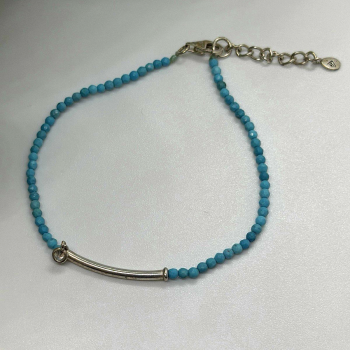 Adjustable 925 Sterling Silver Blue Turquoise Crystal Charm Bracelet