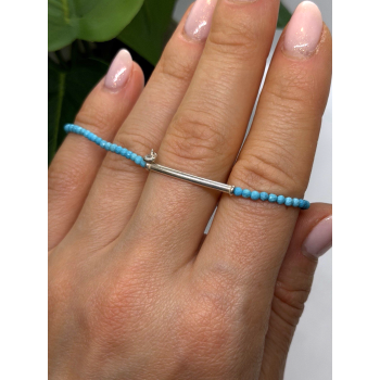 Adjustable 925 Sterling Silver Blue Turquoise Crystal Charm Bracelet