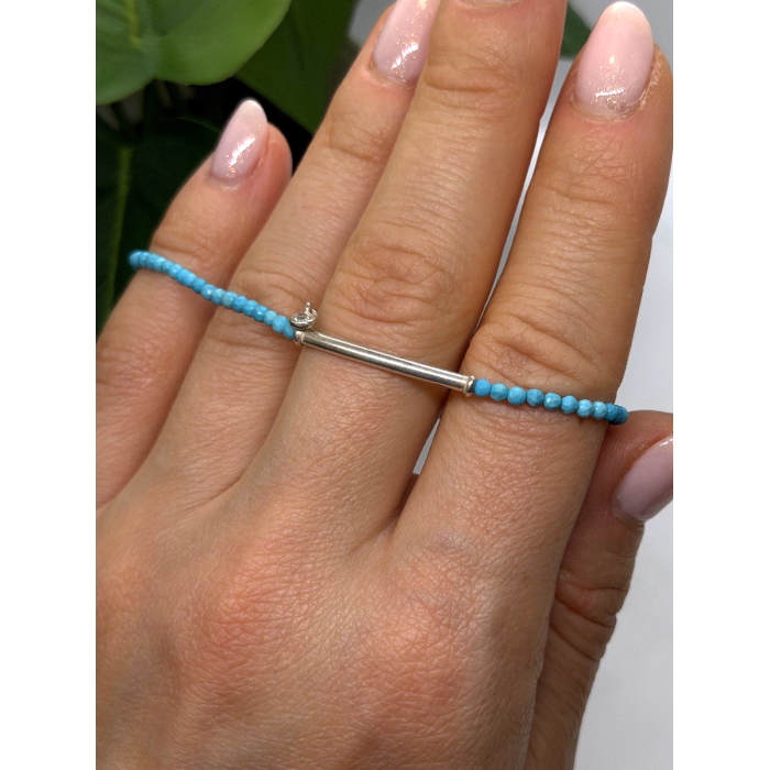 Adjustable 925 Sterling Silver Blue Turquoise Crystal Charm Bracelet