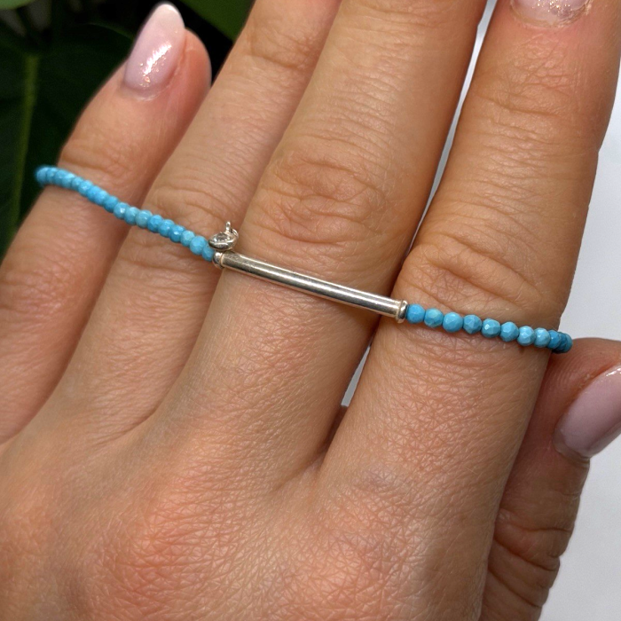 Adjustable 925 Sterling Silver Blue Turquoise Crystal Charm Bracelet