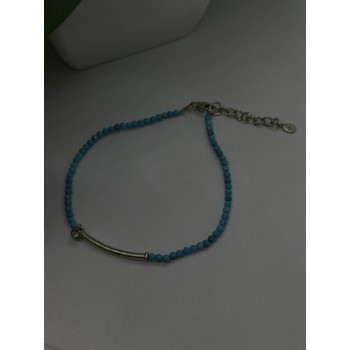 Adjustable 925 Sterling Silver Blue Turquoise Crystal Charm Bracelet