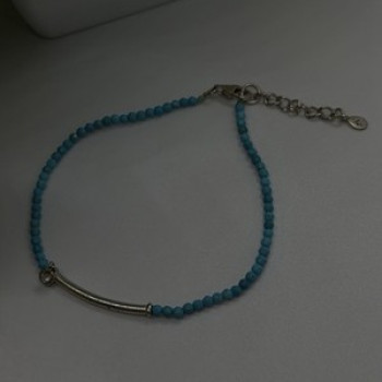 Adjustable 925 Sterling Silver Blue Turquoise Crystal Charm Bracelet