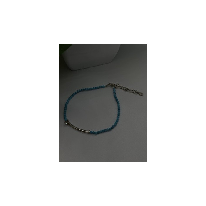 Adjustable 925 Sterling Silver Blue Turquoise Crystal Charm Bracelet