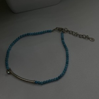 Adjustable 925 Sterling Silver Blue Turquoise Crystal Charm Bracelet