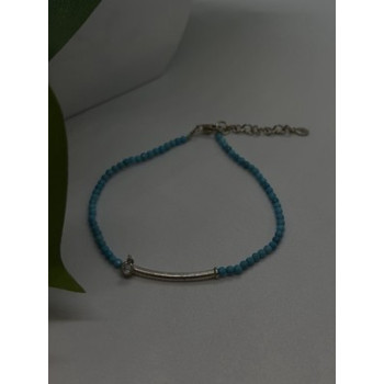 Adjustable 925 Sterling Silver Blue Turquoise Crystal Charm Bracelet