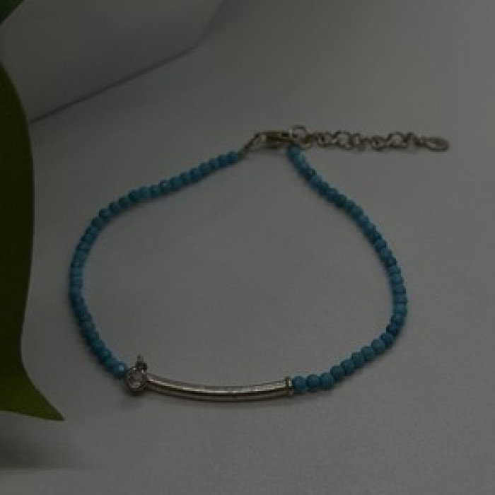Adjustable 925 Sterling Silver Blue Turquoise Crystal Charm Bracelet