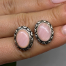 Southwest-Style 925 Sterling Silver Pink Conch Shell Oval Earrings