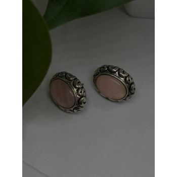 Southwest-Style 925 Sterling Silver Pink Conch Shell Oval Clip-On Earrings