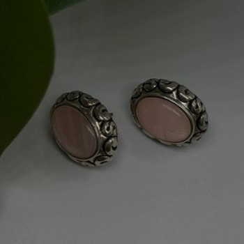 Southwest-Style 925 Sterling Silver Pink Conch Shell Oval Earrings
