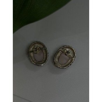 Southwest-Style 925 Sterling Silver Pink Conch Shell Oval Clip-On Earrings