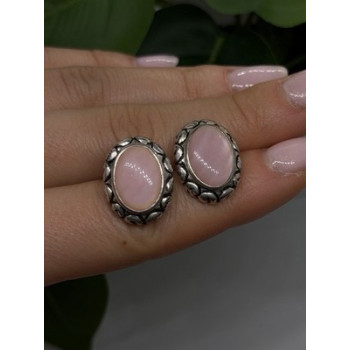 Southwest-Style 925 Sterling Silver Pink Conch Shell Oval Clip-On Earrings