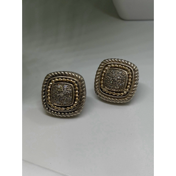 Vintage 14K yellow Gold & 925 Sterling Silver White Colorless Sapphire Earrings