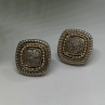 Vintage 14K yellow Gold & 925 Sterling Silver White Colorless Sapphire Earrings