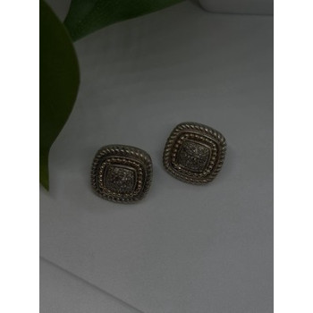 Vintage 14K yellow Gold & 925 Sterling Silver White Colorless Sapphire Earrings