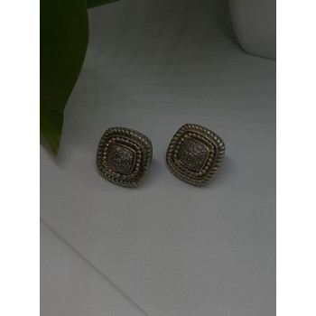 Vintage 14K yellow Gold & 925 Sterling Silver White Colorless Sapphire Earrings